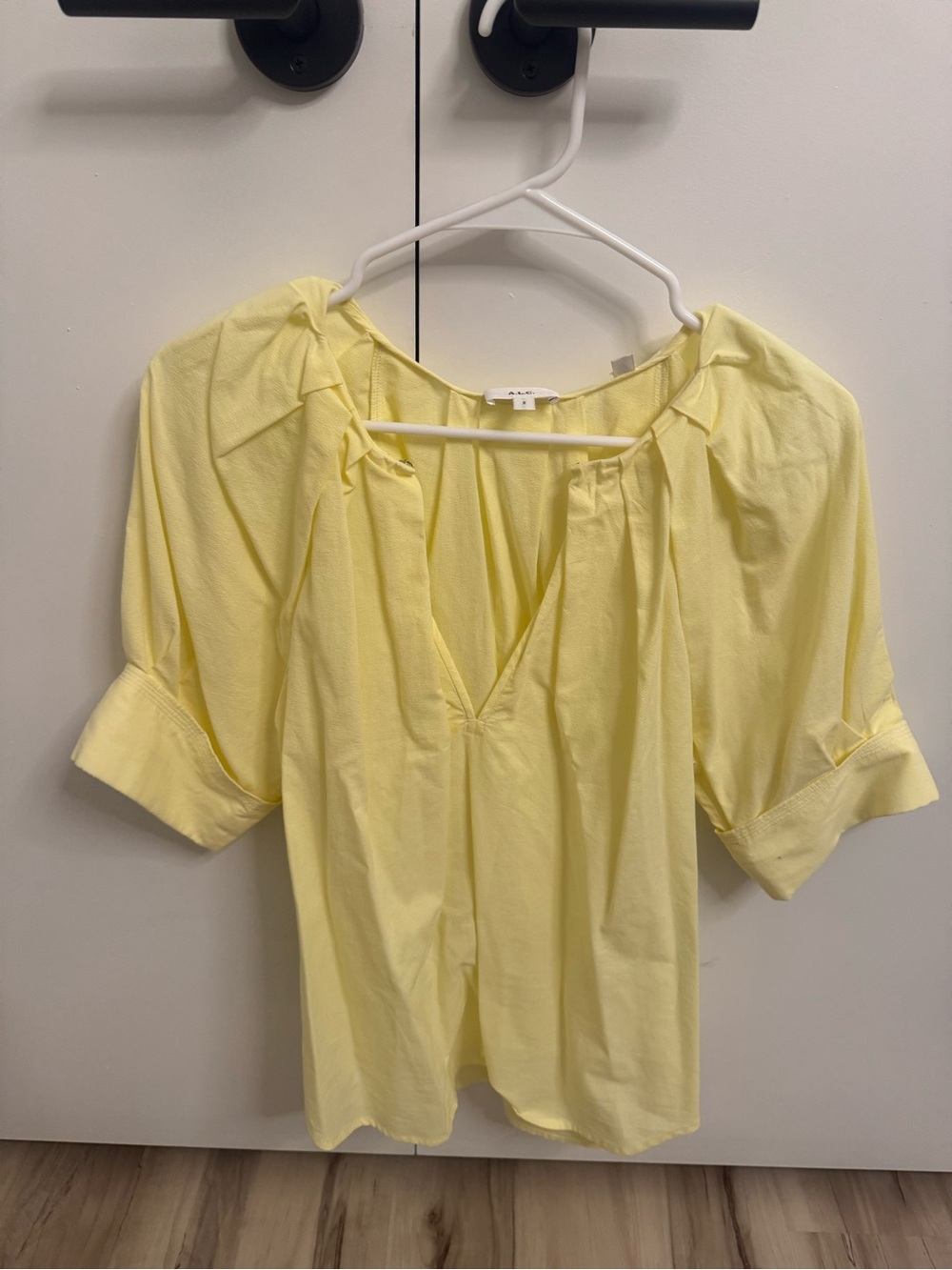 A.L.C. Pale Yellow Split-Neck Blouse